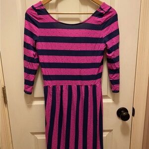 Lilly Pulitzer Scoop Neck Evelyn Dress Pink & Navy Stripes w/ Polka Dots Sz S
